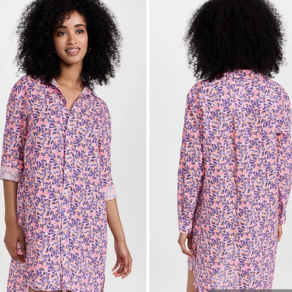 Frank & Eileen Hunter Linen‎ Button Front Shirtdress In Neon Floral Size XS